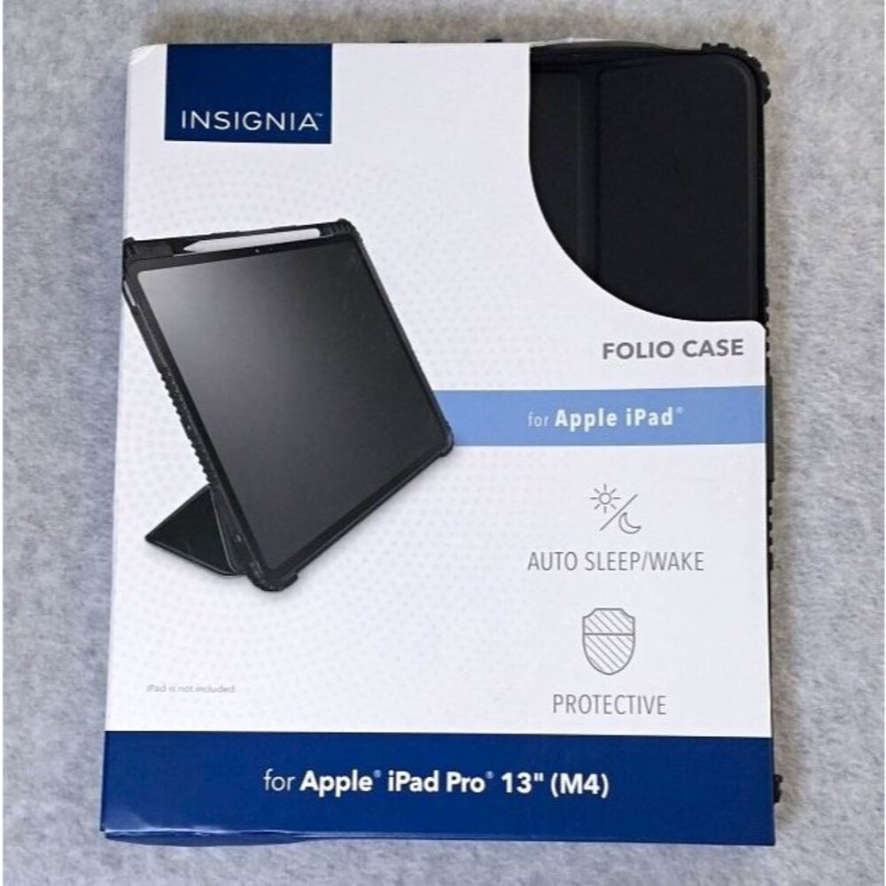 Insignia Folio Case for Apple iPad Pro 13" (M4) Black Auto Sleep/Wake Open Box
